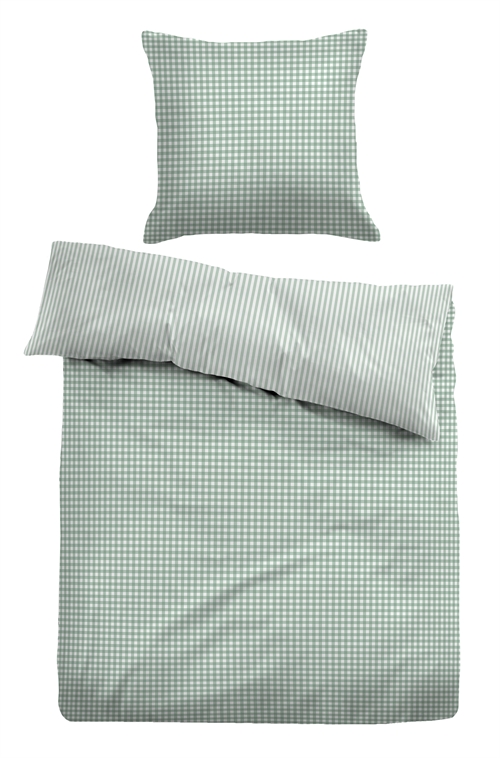 Rutigt påslakanset 150x210 cm - Randigt sänglinne i 100% bomull - Grön - Vändbar design - Tom Tailor