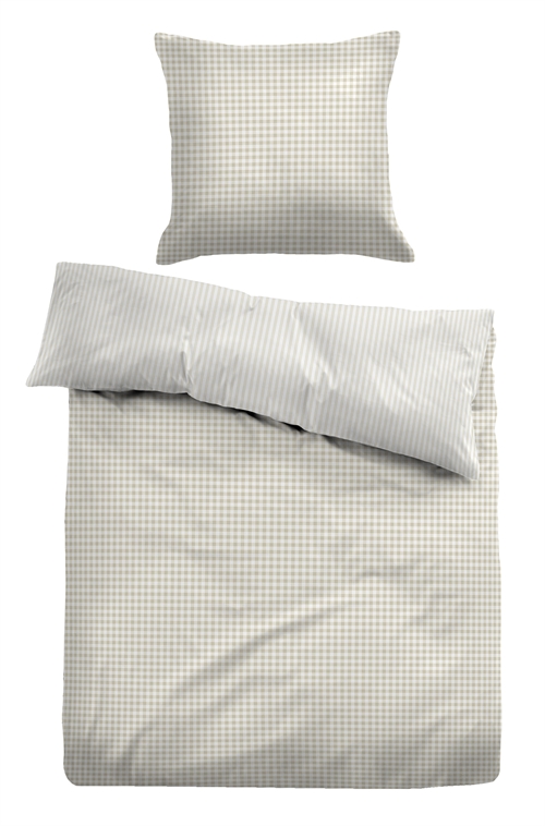 Rutigt påslakanset 150x210 cm - Randigt sänglinne i 100% bomull - Beige - Vändbar design - Tom Tailor