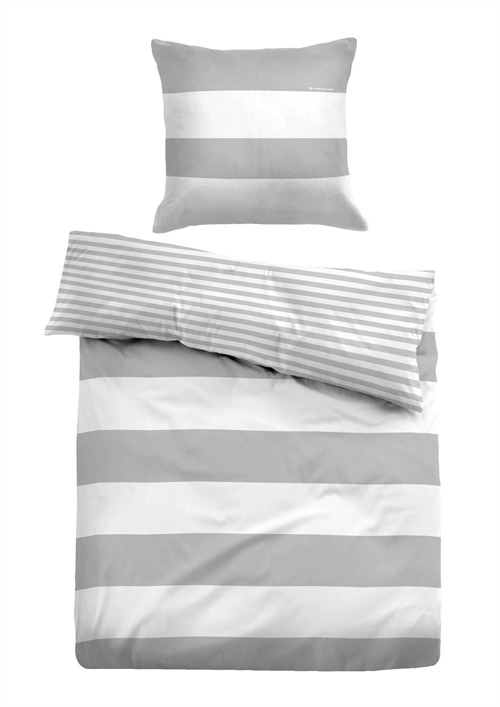 Grårandigt påslakan 150x210 cm - Randigt sänglinne i 100% bomull - Vändbar design - Tom Tailor