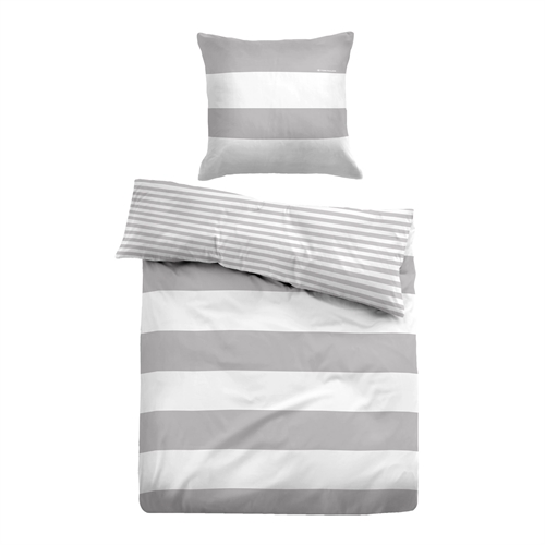 Grårandiga sängkläder 150x210 cm - Sängkläder i 100% bomull - Grå och vit - Vändbar design - Tom Tailor