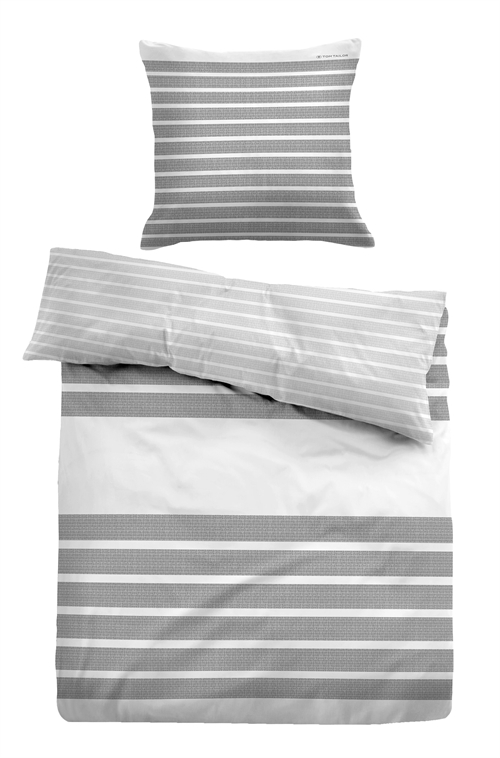 Grårandigt påslakan 140x200 cm - Mjuk bomullssatin - Gråvitt påslakan - Vändbar design - Tom Tailor