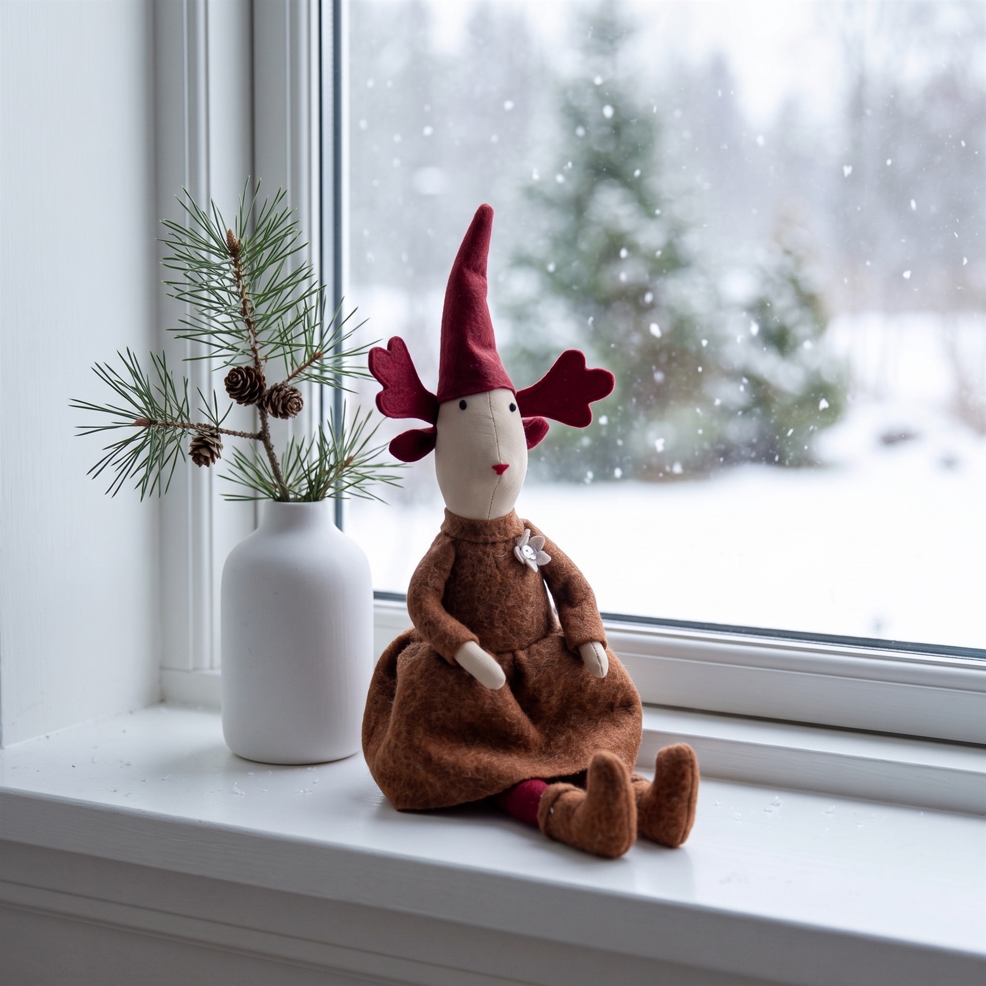 Julnisse 45 cm sittande julrenflicka i läckert mjuk filt