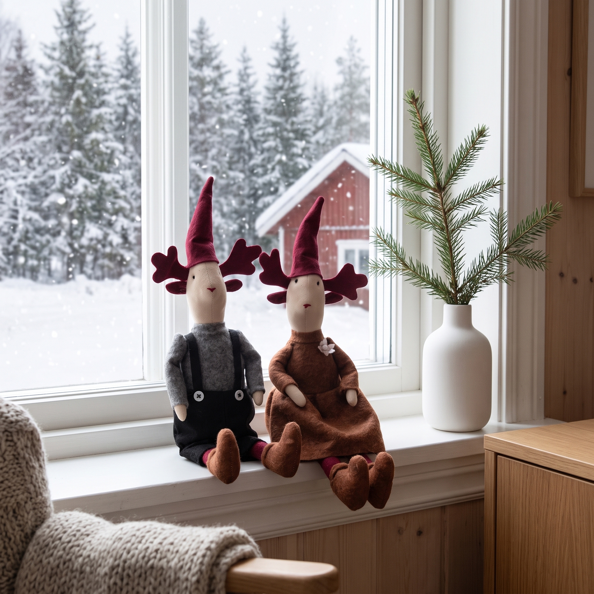 Jultomtar - 2 st. - 45 cm - Set med 2 sittande jultomtar - Juldekorationer för hemmet