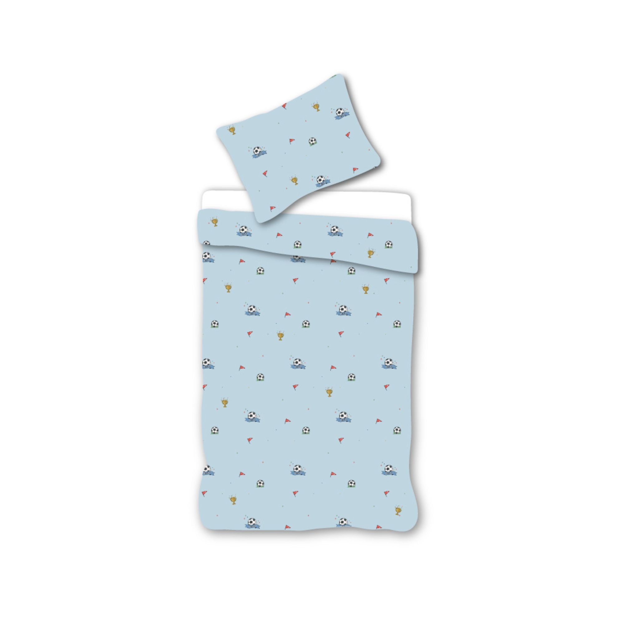 Junior sängkläder 100x140 cm - Blå fotboll sängset - 100% mjukt bomullssänglinne