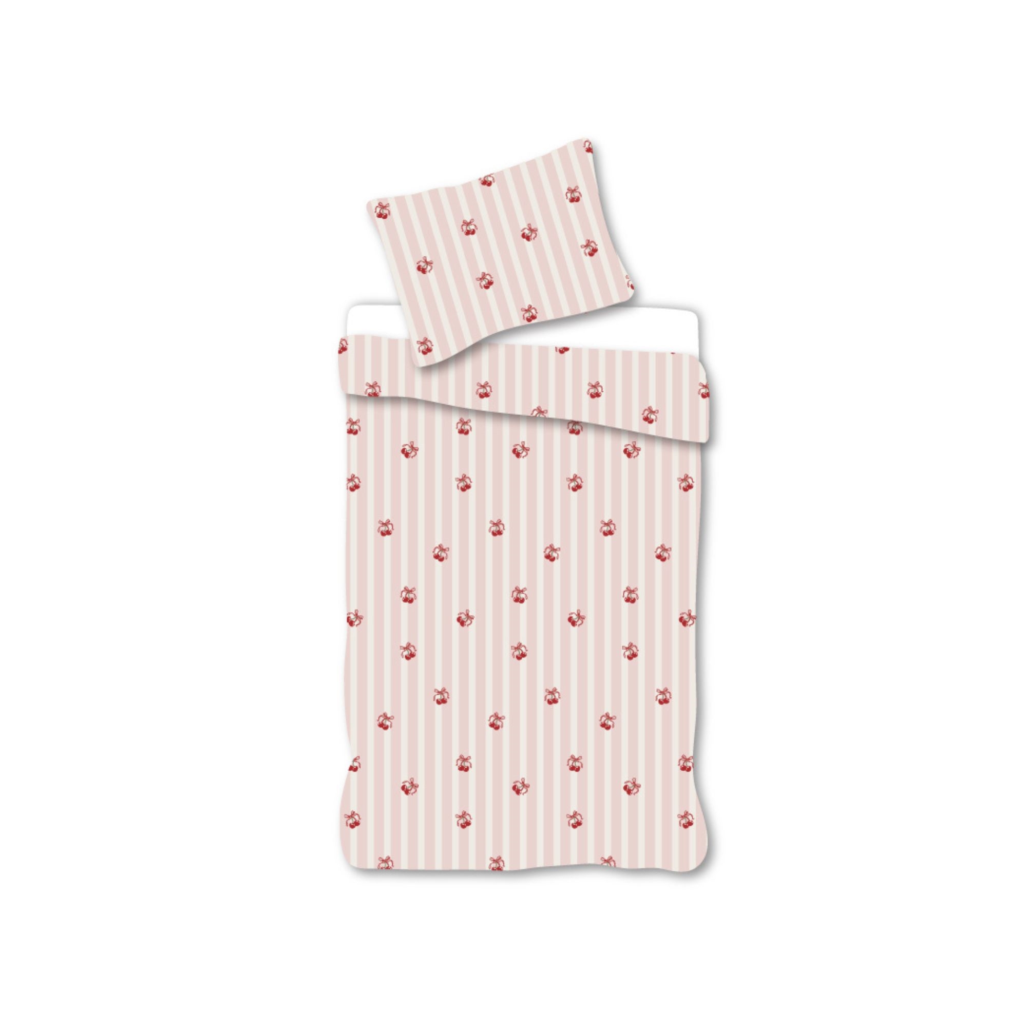 Baby sängkläder 70x100 cm - Randigt påslakanset med körsbär och rosetter - 100% mjukt bomullssänglinne