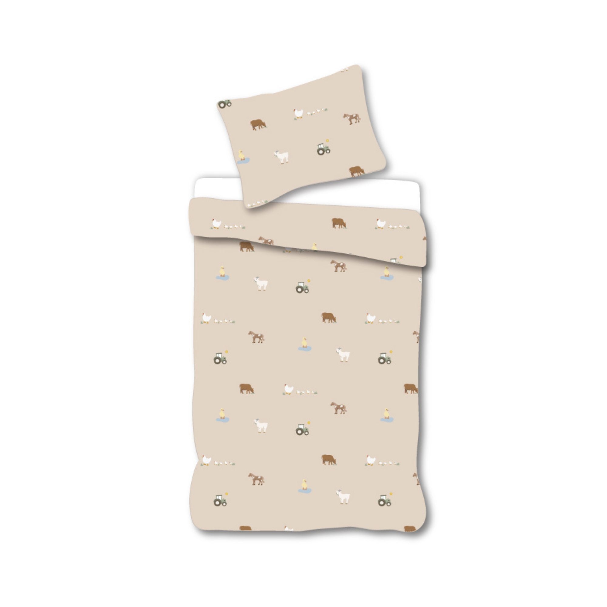 Baby sängkläder 70x100 cm - Brunt sängset med bondgårds motiv - 100% mjukt bomullssänglinne