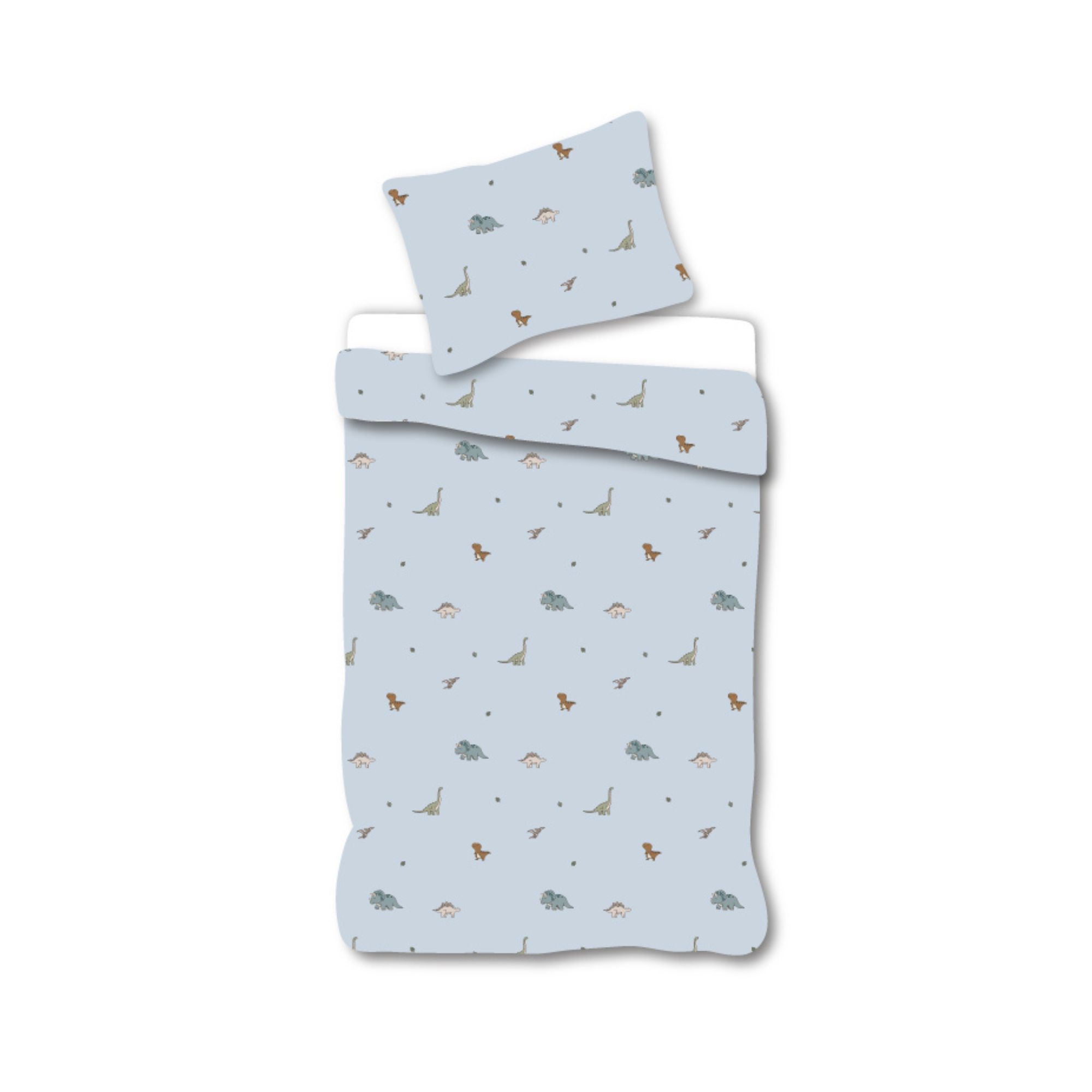 Baby påslakan 70x100 cm - Blå bäddset med dinosaurier - 100% mjukt bomullsbäddset
