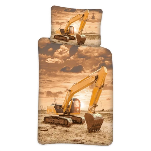 Barnsängkläder - 140x200 cm - Grävmaskin bäddset - Vändbart påslakan - 100% bomull