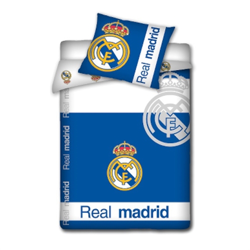 Real Madrid sengetøy av flanell - Vendbart sengesett med logo og tekst - 140x200 cm - 100% bomulls sengetøy - Fotball sengetøy