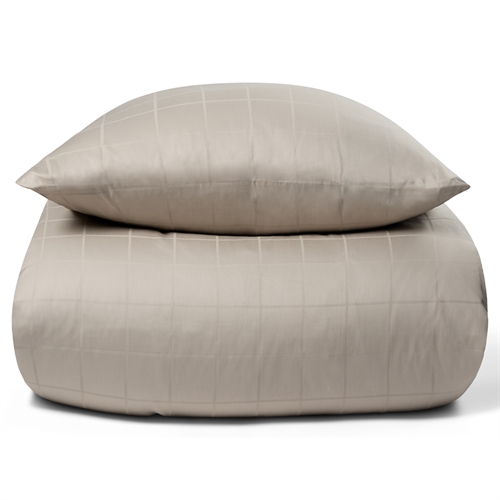 Sängkläder - 150x210 cm - Mjuk, jacquardvävd bomullssatin - Rutig sand - By Night bäddset