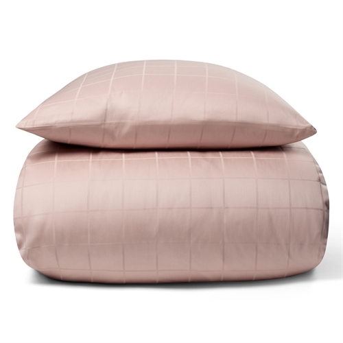 Sängkläder 150x210 cm - Mjuk, jacquardvävd bomullssatin - Rutig rosa - By Night bäddset