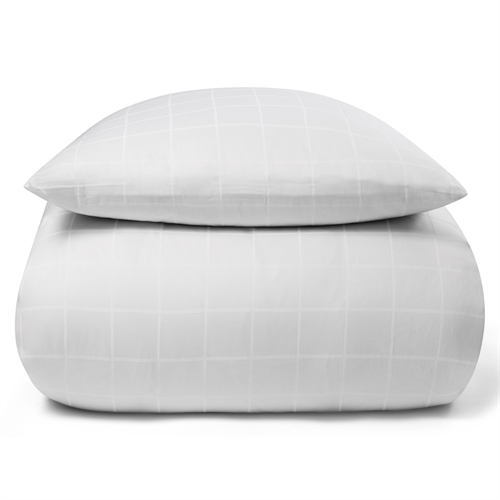 Sängkläder för täcke i king size-storlek 240x220 cm - Mjuka, jacquardvävda sängkläder i bomullssatin - Rutig vit - By Night bäddset