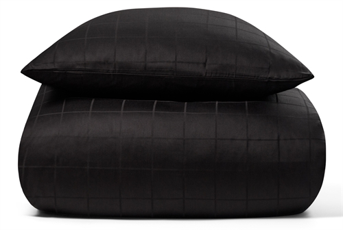 Påslakan för dubbeltäcke 200x200 cm - Mjukt, jacquardvävt bomullssatin - Rutig svart - By Night sängset