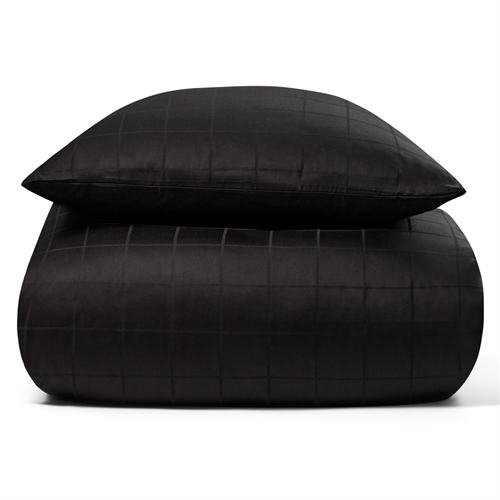 Sängkläder 150x210 cm - Mjuk, jacquardvävd bomullssatin - Rutigt svart - By Night bäddset