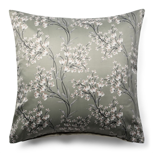 Blommigt örngott 60x63 cm - Grönt örngott i vändbart design - Satin örngott - IN Style