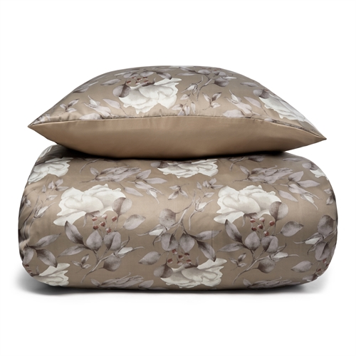 Blommigt sängkläder 140x220 cm - Brun sängset i vändbar design - Satin sängkläder - IN Style sänglinne