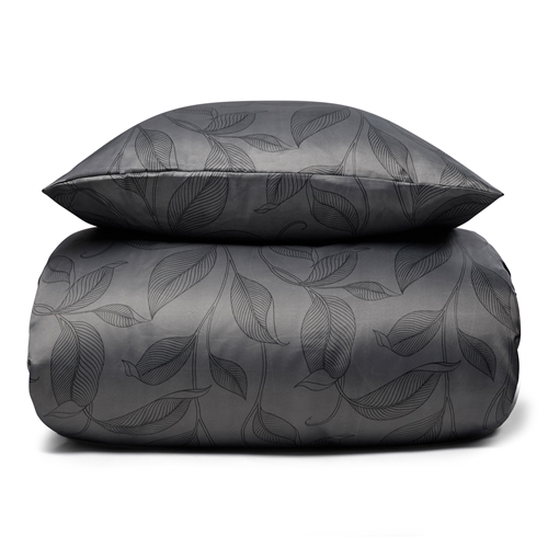 Sängkläder med blad - Svart sängset - Satin sängkläder 140x200 cm - IN Style sänglinne