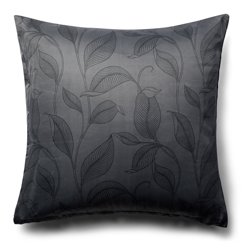 Örngott 60x63 cm - Svart örngott med blad - Satin örngott - IN Style