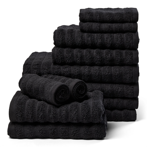 Handdukpaket 12 st. mjuka handdukar i 100% kammad bomull - Svarta handdukar från Borg Living