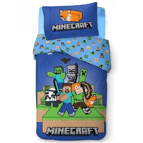 Minecraft sengetøy av flanell - 140x200 cm - Vendbart design med motiv av bl.a. zombie og creeper - Ready to survive - 100% bomulls sengelinned