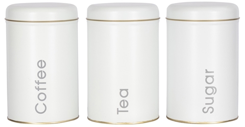 Kaffeburkar - Set med 3 st. burkar för kaffe, te och socker - Krämfärgad - 16 cm höga