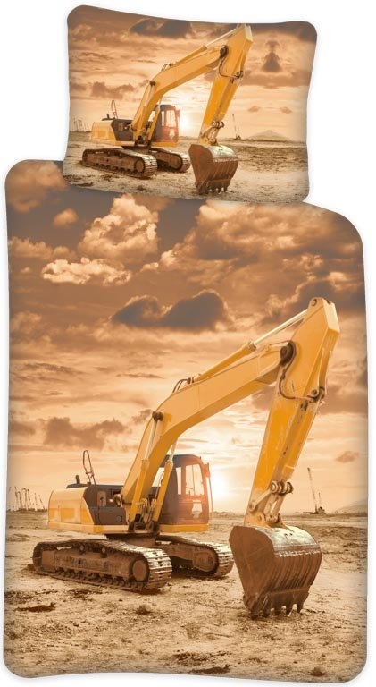Junior sengetøy 100x140 cm - Sengesett med gravemaskin - 100% bomull