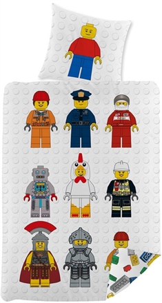 Påslakanset - 140x200 cm - LEGO - 2-i-1 - Klassiske LEGO klodser och figurer - 100% bomull 