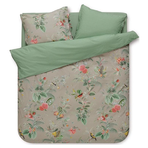 Pip Studio sängkläder - 140x200 cm - Floris khaki - Vändbart påslakan - Bäddset i 100% bomull