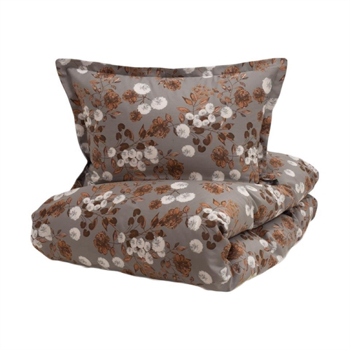 Turiform sängkläder - 140x220 cm - Cara grey - Blommiga sängkläder - 100% bomullssatin bäddset