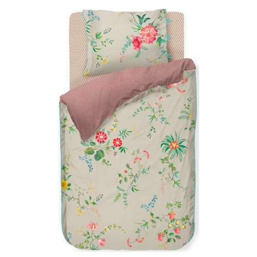 Pip studio sängkläder - 140x200 cm - Fleur khaki - Blommiga sängkläder - Dubbelsidigt bäddset - 100% bomull
