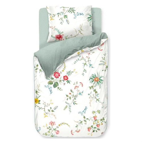 Pip Studio - 140x200 cm - Fleur Grandeur white - Blommiga sängkläder - Dubbelsidigt bäddset - 100% bomull