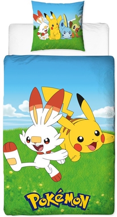 Påslakanset Pokemon - Pikachu og Squirtle - 100% bomull - 2 i 1 design - 140x200 cm 
