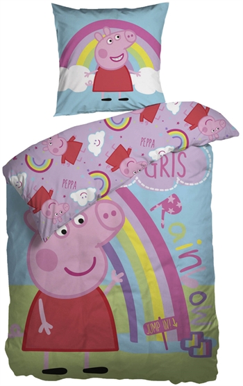 Ekologisk sängkläder - 140x200 cm - Greta gris och regnbågen - 100% ekologisk bomull - Vändbar design
