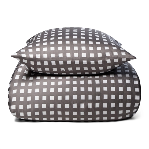 Dubbelt påslakanset i bambu - 100% naturlig bambu - 200x200 cm - Rutig grå - Satinvävt dubbelt påslakanset