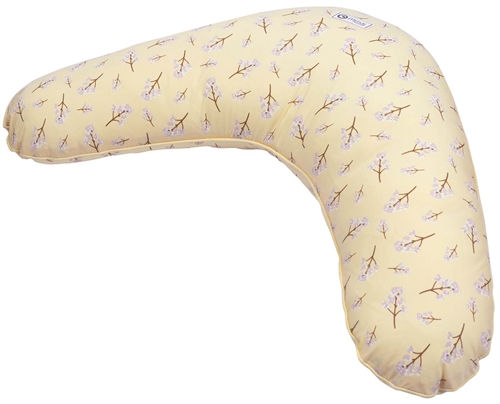 Amningskudde - Müsli - 75x35 cm - Ekologisk bomull - Calm Yellow - Tryck med små blomstergrenar