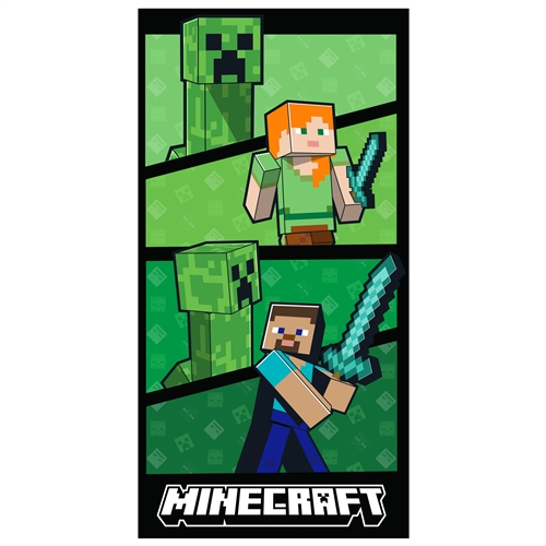 Minecraft handduk - 70x140 cm - 100% bomull - Mjuk badhandduk med Steve, Alex och Creeper