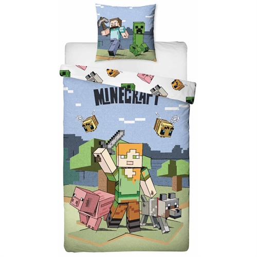 Minecraft sengetøy av flanell 140x200 cm - Vendbart sengesett med Alex - Dynetrekk i 100% bomull