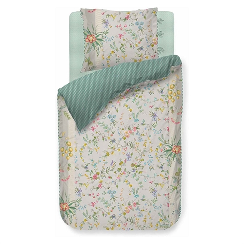 Blommiga sängkläder - 140x200 cm - Petites Fleurs Khaki - Sängkläder med dubbelsidig design - 100 % bomull - Pip Studio