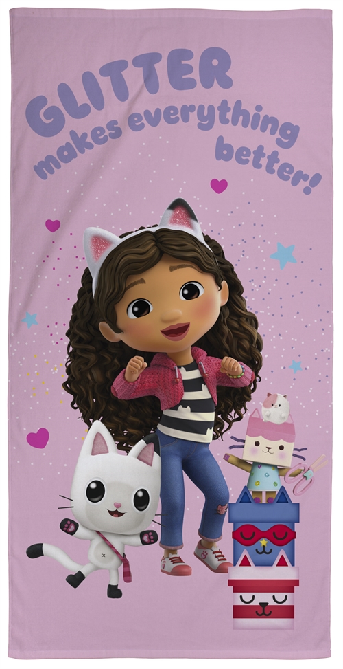 Gabby\'s Dollhouse handduk - 70x140 cm - 100% bomull - Glitter gör allt bättre - Mjuk badhandduk