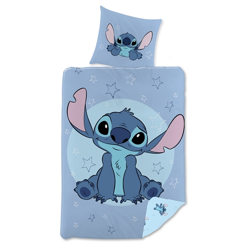 Stitch sengetøy - Vendbart sengesett med stjerner og Stitch - 140x200 cm - 100% bomulls sengetøy