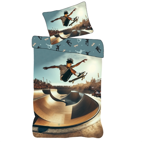 Barnsängkläder 140x200 cm - Vändbart påslakanset med skateboardmotiv - 100% mjukt bomullssänglinne