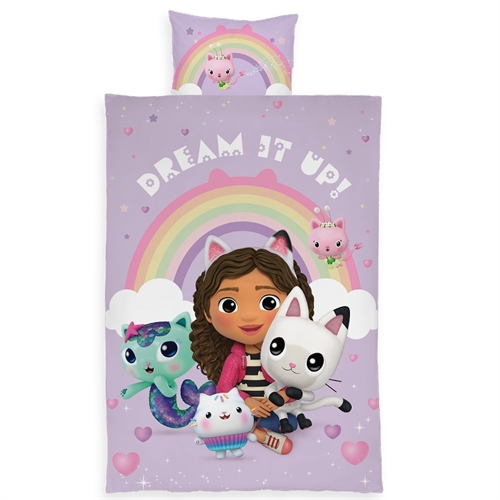 Junior sängset 100x140 cm - Vändbart sängkläder med Gabby\'s Dollhouse och regnbåge - 100% bomull sänglinne