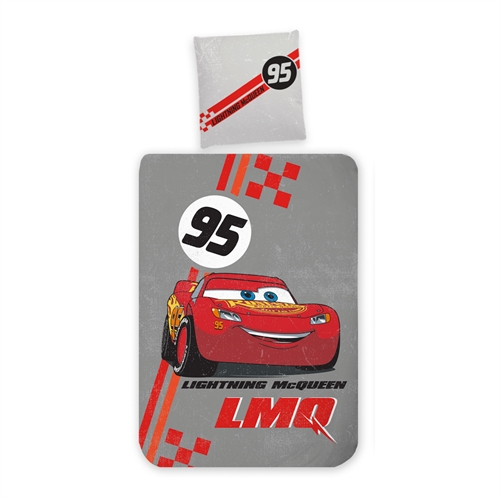 Cars sengetøy 100x140 cm - Grått juniorsengesett med Lynet McQueen - Vendbart motiv - 100% bomulls sengetøy
