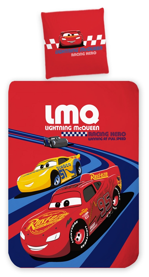 Cars sengetøy av flanell - 100x140 cm - Junior sengesett med Lynet McQueen - Vendbart motiv - 100% bomulls sengetøy