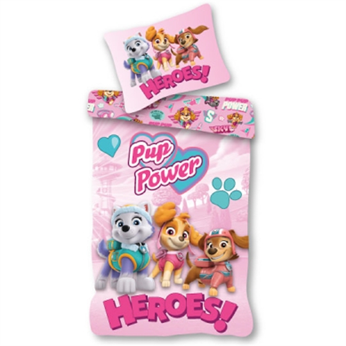 Paw Patrol sengetøy 140x200 cm - Lyserødt vendbart sengesett med Paw Patrol - 100% bomulls sengetøy