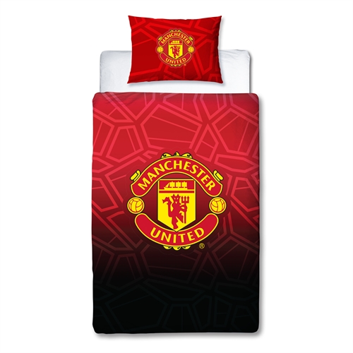 Manchester United sengetøy av flanell - Rødt vendbart sengesett med logo - 140x200 cm - 100% bomulls sengetøy - Fotball sengetøy