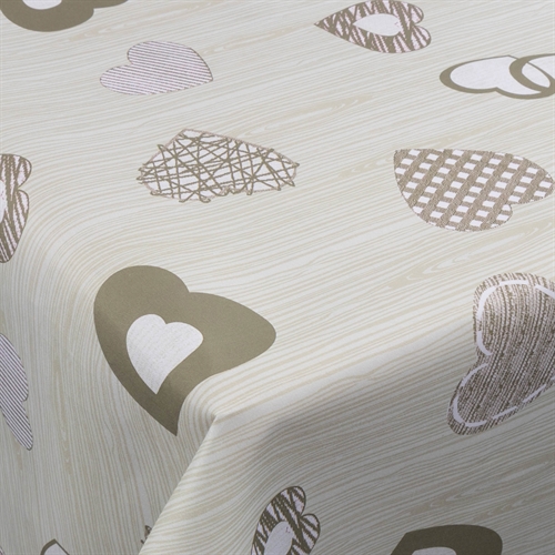 Textil vaxduk med akrylbeläggning - Brown hearts - 140 cm bred - På metervis