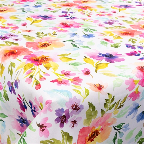 Textil vaxduk med akrylbeläggning - Flower multi - 140 cm bred - På metervis