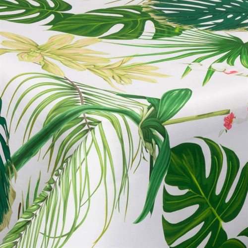 Textil vaxduk med akrylbeläggning - 30 meter på rulle - Big green leaves - 140 cm bred textilduk