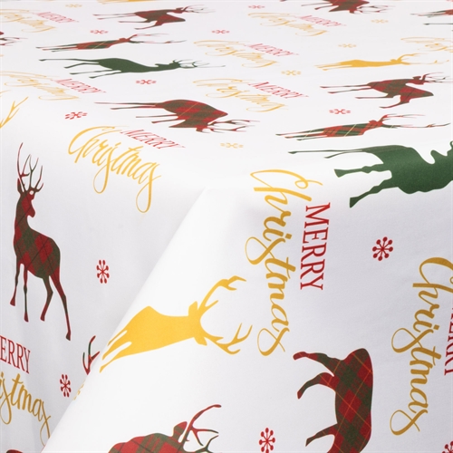 Textil vaxduk med akrylbeläggning - 30 meter på rulle - Med julmotiv - Merry Christmas - 140 cm bred textilduk